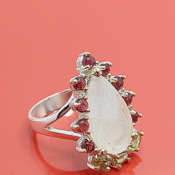 Natural 14 ct‎ Not Enhanced Moonstone 925 Sterling Silver Ring Size 8 - Picture 6 of 12